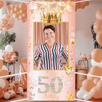 POPOYU 50th Birthday Decorations,Rose Gold Birthday Banner Party Photo Booth Props,Giant Fabric 50th Birthday Party Photo Booth Frame,Funny Large Selfie Frame for Men Women Birthday Party Supplies