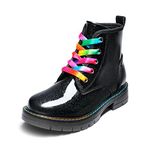 DREAM PAIRS Girls Mid Calf Riding Combat Ankle Boots,Size 4 Big Kid,Black/Pu,SDBO2220K