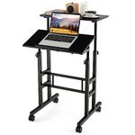 COSTWAY Height Adjustable Standing Desk, Mobile Laptop Table Computer Desk with Flip-over Desktop and Wheels, 2-Tier Laptop Cart Sit Stand Desk Writing Workstation for Home Office (Black)