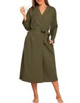 Lovasy Waffle Dressing Gowns for Women UK Cotton Lightweight Spa & Bath Robes for Women Ladies Kimono Dressing Gowns Women's Full-Length Robes with Pockets for Hotel Nursing Pregnancy,Army Green,L