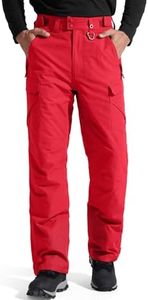 FREE SOLDIER Men's Waterproof Snow Insulated Pants Winter Skiing Snowboarding Pants with Zipper Pockets (Red Medium(34-36)/32L)