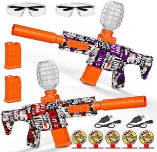 2 Pack Splatter Blaster Electric Toys Skeleton Style Toy(Red & Purple) - Rechargeable Quick-Release Batteries, Goggles, Target for Age 14+