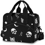 Skull Cat Moon Gothic Insulated Lunch Bag Reusable Lunch Tote Bag Cooler Bag for Women Men Adult Lunch Box with Adjustable Shoulder Strap Leakproof Lunch Bag for Work School Picnic Camping