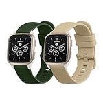 kwmobile Straps Compatible with Garmin Venu Sq 2 Music/Sq 2 Straps - 2X Replacement Silicone Watch Bands - Dark Green/Beige