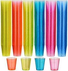 MATANA 300 Vasos de Chupito de Plástico Duro Neón, 30ml - Resistentes y Reutilizables - Cumpleaños, Bodas, Despedidas de Soltera o Soltero, Navidad, Barbacoas, Fiestas
