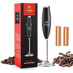 Tyzag Milk Frother for Coffee Included with Stainless Steel Stand, 2AA Cell, Improved High Speed Motor 19000 RPM, Coffee Frother Handheld Foam Maker for Lattes, Cappuccino, Frappe, Matcha (Black)