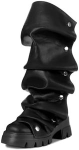 Accloris Black Mid Calf Boots For Women,Fold Over Slouchy Platform Dress Chunky Stacked Round Toe Glitter Metallic Boots,size 7.5