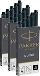 Parker Quink Fountain Pen Ink Cartridges - Long Size - Pack of 15 - Black