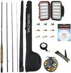 Wild Water Standard Fly Fishing Combo Starter Kit, 5 or 6 Weight 9 Foot Fly Rod, 4-Piece Graphite Rod with Cork Handle, Accessories, Die Cast Aluminum Reel, Carrying Case, Fly Box Case & Fishing Flies