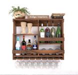 Indigo interiors Wooden Wall Mounted Wine Rack, Bar Cabinet with Glass Storage, Wall Hanging Mini Bar for Home Wine Rack/Holder Upside Down Glass Hanging Organizer Size 30 x 24 Inch (Wulnut)