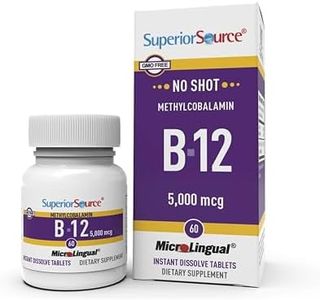 Superior Source No Shot Vitamin B12 Methylcobalamin, Quick Dissolve Sublingual Tablets, Active Form of B12, Increase Metabolism, Energy Production, Nervous System Support, Non-GMO (Vitamin B12 5,000mcg)