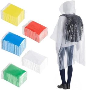 Juvale 50 Pack Disposable Rain Ponchos for Adults, Bulk Emergency Ponchos with Hood, Individually Wrapped Raincoats, Rainbow Colors, Clear, Family, Women, Men, One Size