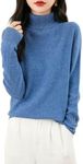 Chanyarn Women's 100% Merino Wool Turtleneck Sweater 2024 First-Line Ready to Wear Long Sleeve Seamless Knit Pullover, Star Blue, Large