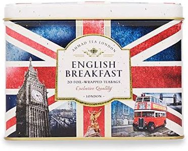 Ahmad Tea Black Tea, Nostalgic Britain Metal Caddy, English Breakfast Tea, 20 foil teabags - Caffeinated & Sugar-Free