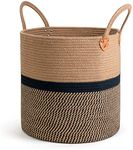 pepme Jute Basket, Black Zigzag Bottom, Handle, 18x20 in