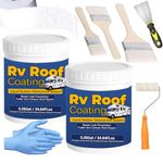 0.52Gal/69.28Fl.oz Liquid Rubber Rv Roof Coating White Waterproof Sealant Camper Roof Repair Solar Reflective Wooden Brush Putty Knife Nitrile Gloves Paint Roller Drywall Repair Tape