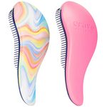 Crave Naturals Glide Thru Detangling Hair Brushes for Adults and Kids Hair - Detangler Hairbrush for Curly, Straight, Wet or Dry Hair - Hair Brushes for Women - 2 Pack - Soft Hazy Swirl and Pink