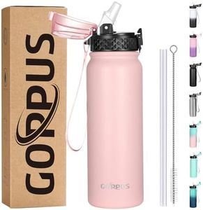 GOPPUS Bouteille d'eau en Acier Inoxydable 600ml/20oz avec Paille Bouteille Sport Isolée Flacon Froid Bouteilles d'eau en Métal Rabattables à Double Paroi Thermos Bouteille d'eau Étanche pour Gym