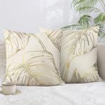 Bonhause Gold Leaves Cushion Covers 45 x 45 cm Gold Foil Printing Decorative Throw Pillow Covers Soft Velvet Pillowcases for Sofa Living Room Bedroom Home Decor Set of 2