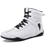 DWZRG Men's Women's Wrestling Boxing Shoes Non-Slip Breathable High Traction Combat Boxing Wrestling Training Sneakers, White, 5 Women/4.5 Men