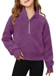 storeofbaby Girls Cropped Purple Sweatshirts Fashion Quarter Zipper Tops Loose Fit Shirts 10-11 Years