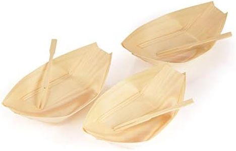 BambooMN Brand - Disposable Wood Boat Plates/Dishes, 5.25" Long x 3" Wide x 1" High with 3.5" Mini Forks - 200 Pieces