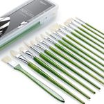 ARTIFY Professional Oil Paint Brushes Set, Acrylic Paint Brushes, 15 Pcs Chungking Bristle Paintbrush Set with Long and Heavy Handle for Oil and Acrylic Gouache Painting, Green