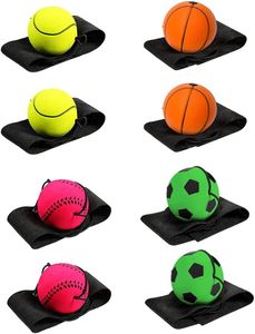 QINGHEC Lot de 8 Balle Rebondissante avec Ficelle, Balle Rebondissante avec Elastique, Jouet de Sport pour Enfants Adultes - Football, Basketball, Softball, Baseball