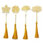 4PCS Metal Leaf Bookmarks with Pendant, Golden Hollow Exquisite Bookmark for Book Lovers Readers Teens Women Men (Maple, Apricot Leaf, Four-Leaf Clover, Lotus Flower)