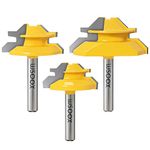 WSOOX 1/4 Inch Shank 45 Degree Lock Miter Router Bit Set, 3pcs Joint Router Bits, Wood Milling Cutter Glue Joint Tools Set (for Cutting 1/2Inch, 3/4Inch, 5/8Inch Wood Stock) (1/4 Shank)