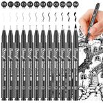 Bianyo Black Micro Pen Set - 12 Assorted Sizes Fine Line Drawing, Upgraded Pigment Ink, Bonus Pouch Bag, Water-Resistant Archival Pens for Artists, Crafters, and Journaling