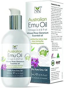 Y-Not Natural Ultra Pure Australian Emu Oil -Hospital Grade Emu Oil 200 ml-Free Range Aboriginal Omega 3,6 & 9 Oil Infused w/Rose Geranium -The Ultimate Moisturizer for Skin,Hair,Nails and Scalp