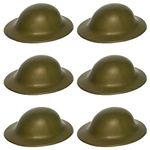 HENBRANDT 6 x Adult Green British Army Soldier Helmet Military Brodie Style WW1 WW2 Tommy Helmet Shrapnel Tin Hat Home Guard One Size Halloween Fancy Dress Accessories for Men and Women