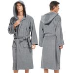 UTJZIB Mens Robe with Hood-Classic Terry Cloth Bathrobe for Men,Soft Knee Length Bathrobes for Spa and House, Gray, One Size