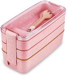 Iteryn Bento Adults Lunch Box, Stackable Bento Box, 3-in-1 Compartment - Wheat Straw, Leakproof Bento Lunch Box Meal Prep Containers