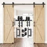 HomLxclx 12ft Heavy Duty Sturdy Sliding Barn Door Hardware Kit Double Door Whole Set Include 2X Round Door Handle, 2X Floor Guide - Fit 1 3/8-1 3/4" Thickness Door Panel(Black)