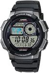 CASIO SPORTS DIGITAL WATCH 100M W/R, WORLD TIME & MAP 5 ALARMS, BLACK RESIN BAND