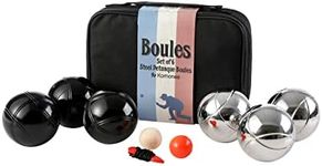 Komonee 6 Boules Petanque Bowls Set Luxury Polished Black and Chrome Stainless Steel Balls Popular French Game Includes Measure With Wooden Jacks And Black Canvas Carry Bag