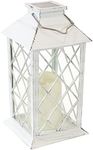 Sunnydaze Concord 11-Inch Solar LED Decorative Candle Lantern -Tabletop/Hanging Light - White