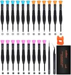 HORUSDY Mini Screwdriver Set, Set of 24 Pieces Magnetic Small Phillips/Slotted/Torx Star Screwdrivers, Precision Screwdriver Set for Repairing Eyeglass Phone Watch, Orange, Blue, Pink