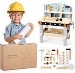 Navaris Wooden Tool Bench - Toddler Tool Set Kits for Kids - Montessori Wooden Construction Toys - Tool Bench for Toddlers & Kids Age 3Y+ - 49 x 45 x 29.5cm (19.3 x 17.7 x 11.6)