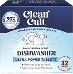 Cleancult Ultra Power Dishwasher Detergent Pods for Sparkling Streak-Free Shine, All-In-One, No Plastic Waste, 32 Count