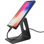 Tizum Anodized Aluminium Mobile Phone Stand Holder with Scratch Proof Padding & Anti-Slip Rubber Pads for Stability, Compatible with All iPhones, Kindle, iPads, Tablets & Smartphones (Black)