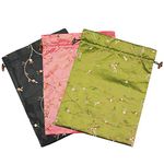 kilofly Embroidered Silk Jacquard Travel Bag, Lingerie & Shoes, Value Set of 3