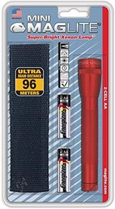 Maglite Mini Incandescent 2-Cell AA Flashlight with Holster, Red