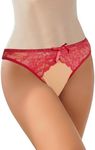 OYOANGLE Women's Floral Lace Mid Rise Briefs Thong Breathable Lingerie Panty Underwear Burgundy Medium