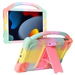 JOGUIIA Kids Case for iPad 10.2,Premium Silicone Shockproof Kids Cover for iPad 10.2inch 2021/2020/2019,Built-in Stand Handle for Apple iPad 9th 8th 7th Generation(Rainbow)