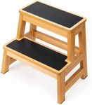 StrongTek Wood Step Stool for Adults and Kids, 17 Inch Tall, Non-Slip Step Surface, Heavy Duty, Two Step for Kitchen, Bed, Bathroom, 500 lbs Capacity