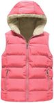 Gihuo Kids Puffer Vest Boys Girls Warm Fleece Lined Hooded Vest Zip Up Winter Padded Gilet Outerwear(Pink-7Y)