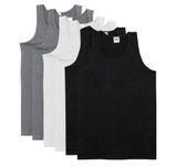 Men's Pack of 6 Black Vests Plain Tank Top Vest Cotton Undershirt (Black/White/Grey,UK-Medium)